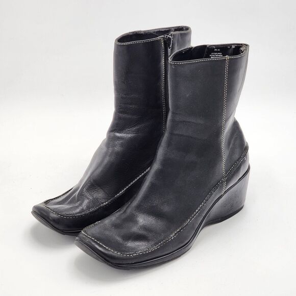 Kenneth Cole Reaction Y2K Mrs. Big Leather Wedge Heel Ankle Booties Size 7.5 - Picture 3 of 10